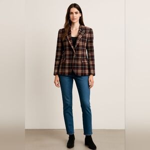 Vintage Sag Harbor Blazer Jacket Oversized Wool Blend Plaid (Women)